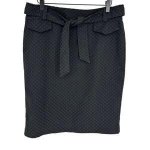 Cynthia Rowley Black Jacquard Pencil Skirt 8 Waist Tie Dark Academia Pockets